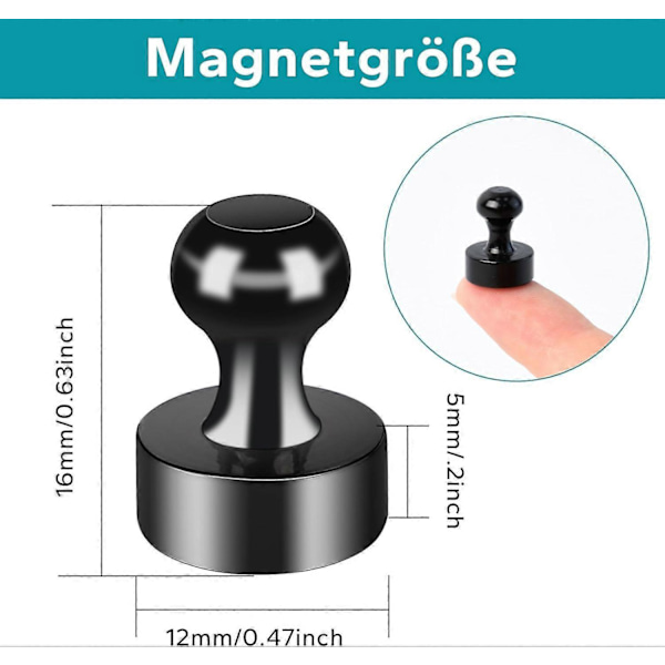 12 kpl Neodyymimagneetti Jääkaappimagneetit Magneettiset nastat, 12 x 16 mm Pienet magneetit Pyöreät vahvat jääkaappimagneetit (musta)