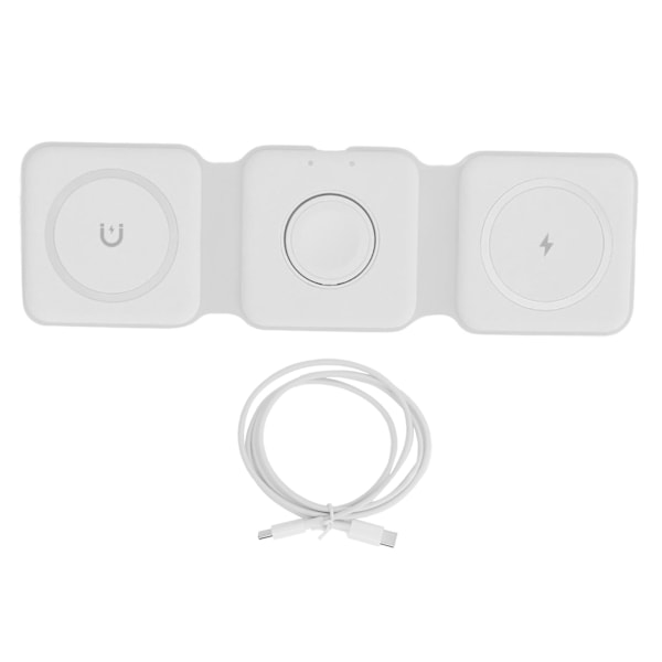 3 i 1 trådløs lader for iPhone magnetisk sammenleggbar 3 i 1 ladestasjon reiselader for flere enheter hvit
