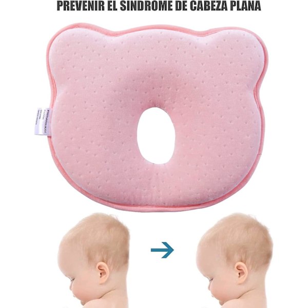 Babyhuvudformare Kudde Premium Andningsbar Ortopedisk Kudde för att Förhindra Plagiocefali Platthuvud - Rosa Färg