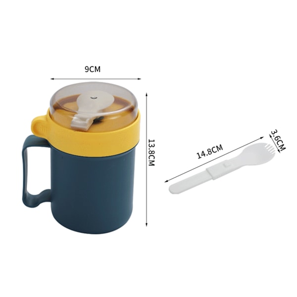 500ml Soup Cup Kannettavat kiinteät muovieristeiset keittoastiat kannella ja lusikalla toimistokouluun 500ml sininen