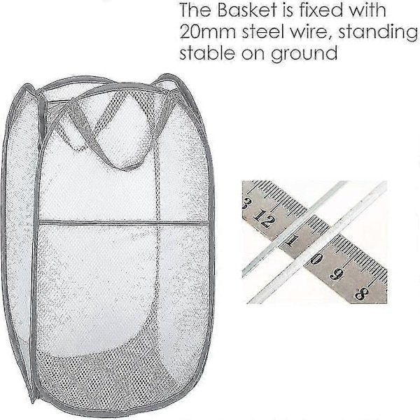 Tvättkorg 2 Stycken Vikbara Tvättkorgar Pop Up Mesh Tvättkorg Bin Bag Tvättkorg Leksaksförvaring Organizer (grå) _SZXM