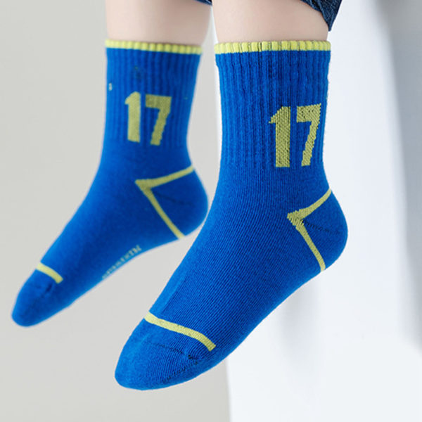 5 par barns sports strumpor med siffror tryckta medellängd färgglada bomullsstrumpor för höstkläder XL (9-12 år gamla)