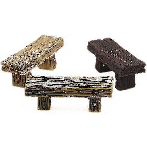 3 st Mini Resin Bänk Miniatyr Fe Trädgård Bänk Dockhus Tillbehör Staty Gör-det-själv Dekor Gåva