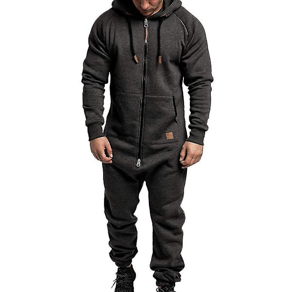 Vinter Casual Herre Hettelue Zip-Up Jumpsuit Romper - Mørk Grå XL