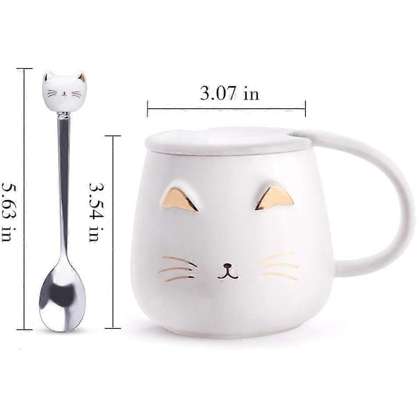 Vit kattmugg, söt kattunge keramisk kaffemugg med rostfritt stål sked, nyhet kaffemugg