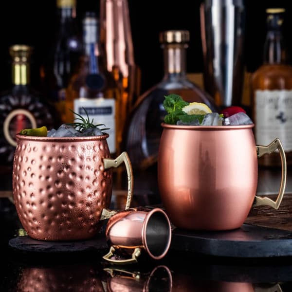 2 stk 530ML Elegant Hamret Punktkopp Kobberbelagt Rustfritt Stål Hamret Punktkrus for Cocktail