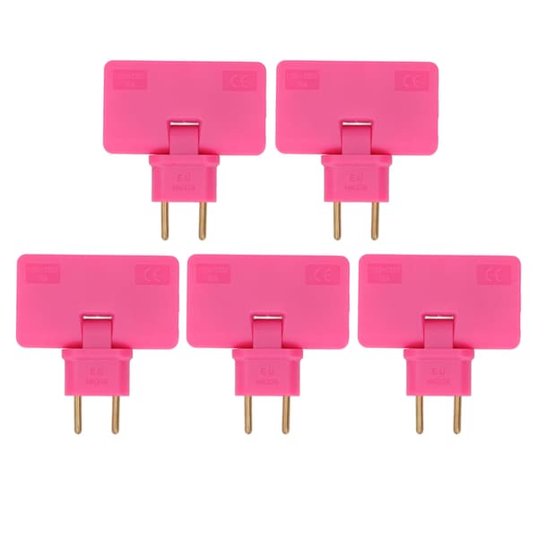 5 stk. EU-stikkontaktomformer trådløs 180 graders forlengelse 1 til 3 EU-pluggadapter 110-250V roserød