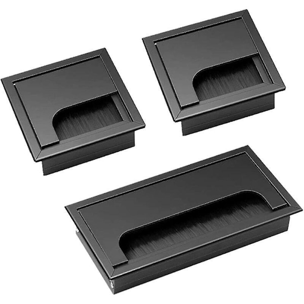 Kabelgenomföringsskydd 3 Delar Fyrkantig Svart Kabelgenomföring Inbyggd Skrivbord Aluminiumlegering Skrivbordskabel Skydd Kabeluttag Kabelgenomföring 80