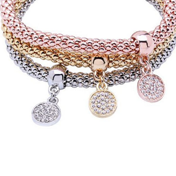 3 st armband mode legering inlagd diamant elastisk rund män kvinnor handledstillbehör