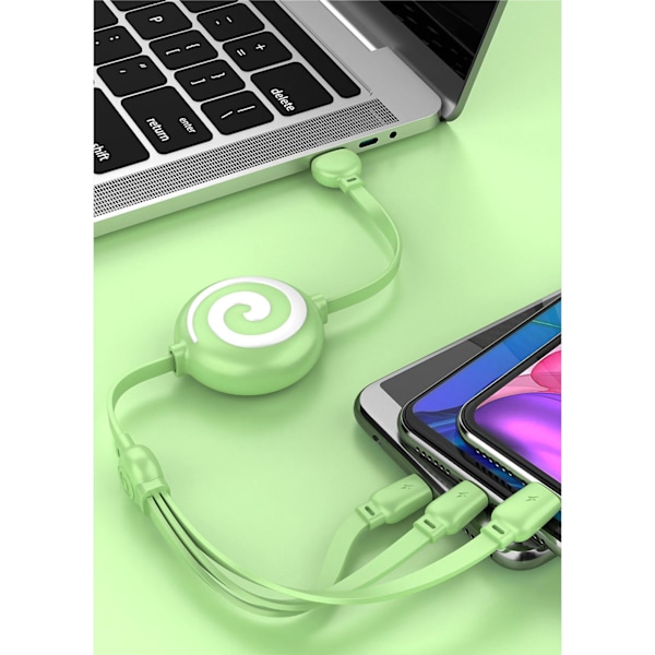3 i 1 USB laddarkabel Lollipop-form Sträckbar snabbladdningstelefonkabel för IOS för Android för Huawei Mint Green