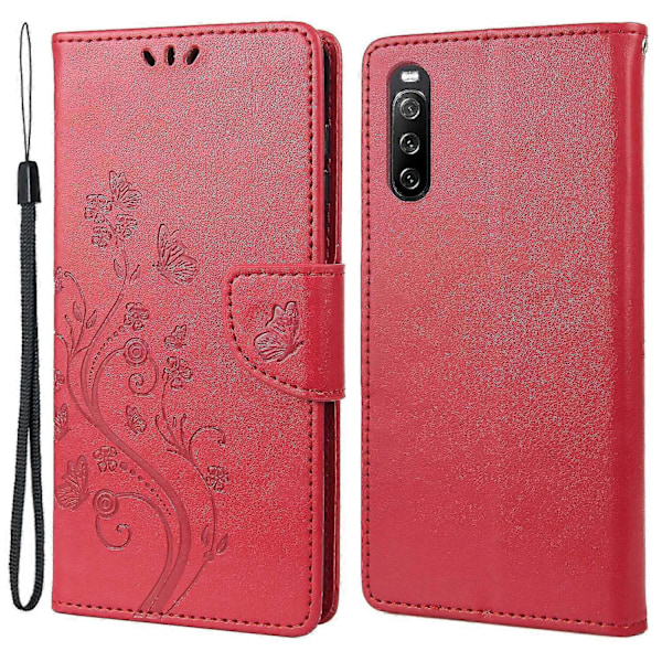 Sony Xperia 10 IV Sommerfugl Blomst Trykket Lommebokdeksel - PU Lær Støtte Flip Cover Lys Lilla