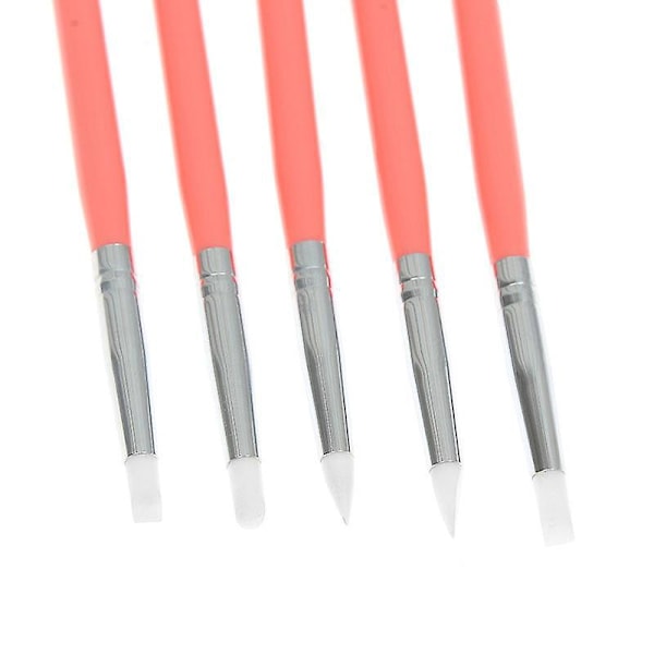 5-delad Silikon Nagelkonstborste Set Gel Carving Pen Hollow Embossing Verktyg för Rhinestone Design