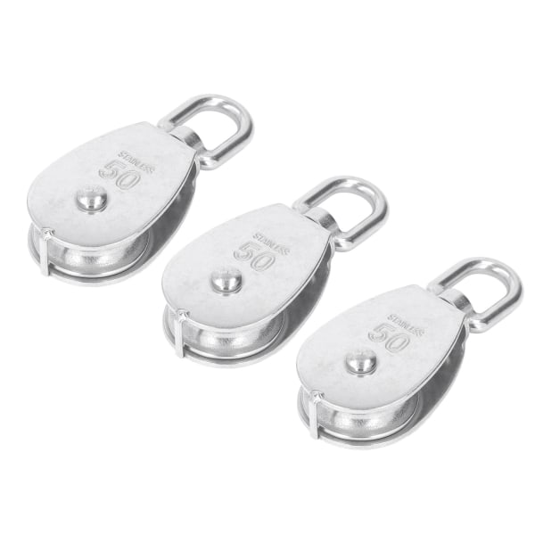 3 st enkel remskiva block set 400 kg lager rostfritt stål remskiva rulle för lyft båtdäck bogsering
