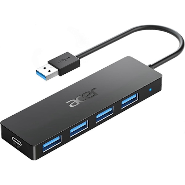 USB-hubb, 4 portar, flera USB 3.0-hubbar, USB-datahubb för bärbar dator med USB C-strömkontakt, USB-förlängare för bärbar dator med A-port, Windows, Linux, Acer PC och mer