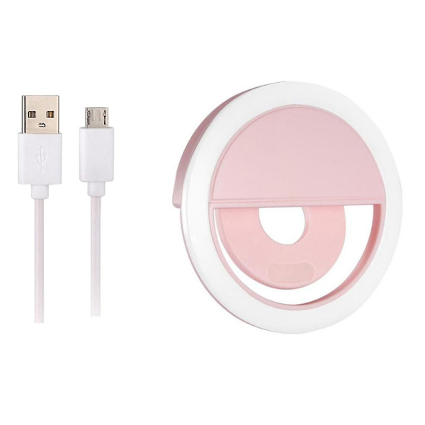 Bærbar USB-opladning LED Selfie Ring Light Telefonforbedrende Lys - Pink