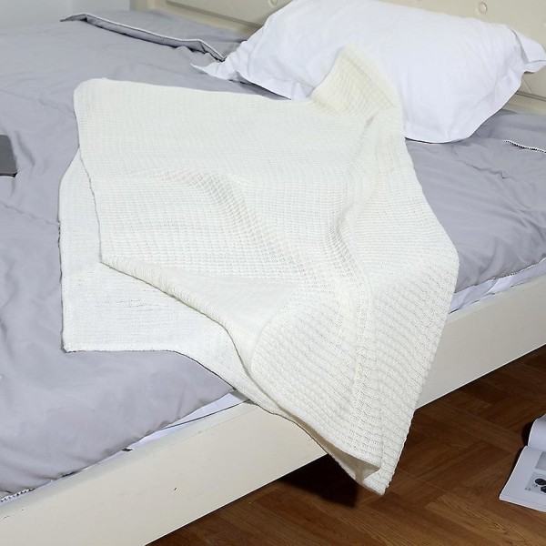 Lett vaffelpiké bomullsdyne for sofa og seng - hvit (130x150 cm)