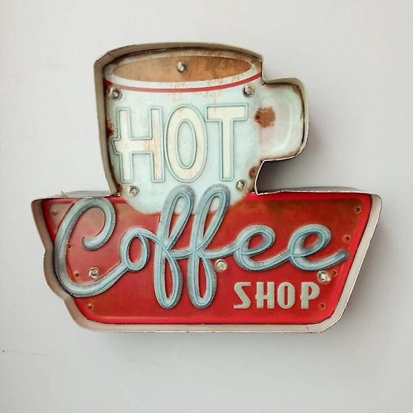 Vintage kaffeväggdekor - Handgjord präglad plåtskylt, industriell stil för bar eller kök (Coffee Fresh)