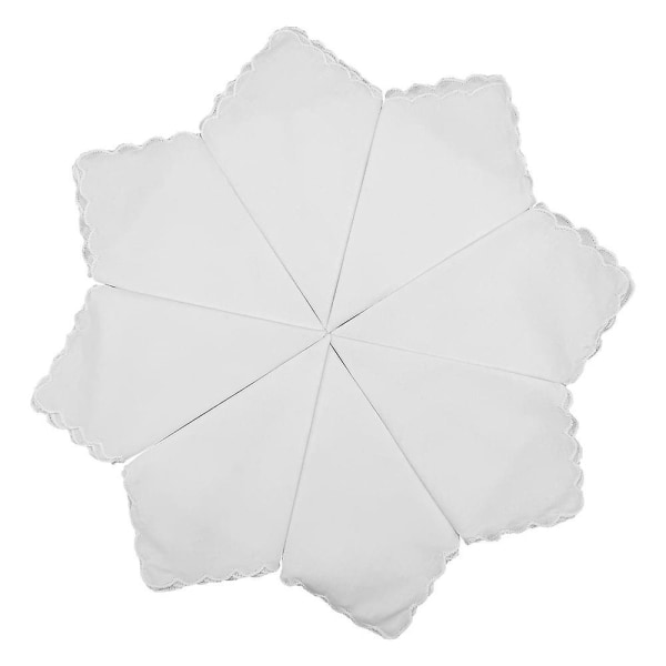 Sett med 8 Cotton Crescent Moon White Lommetørklær 28x29 cm - DIY Craft Supplies