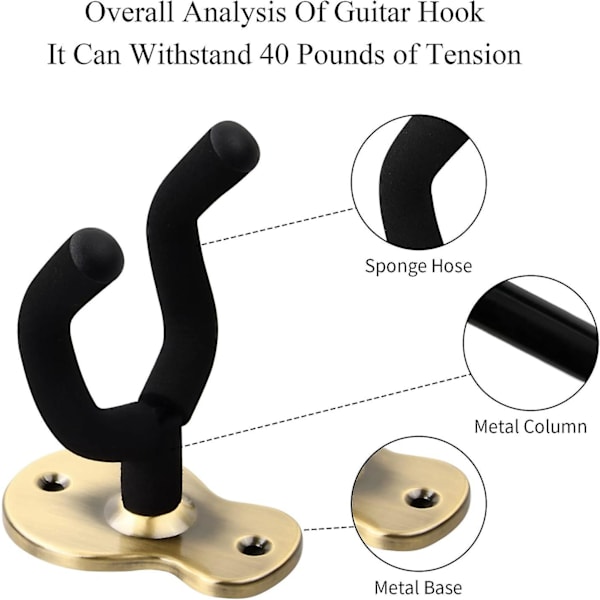 Sett med 2 metallveggmonterte gitarholdere for bassgitarer, banjoer og mer