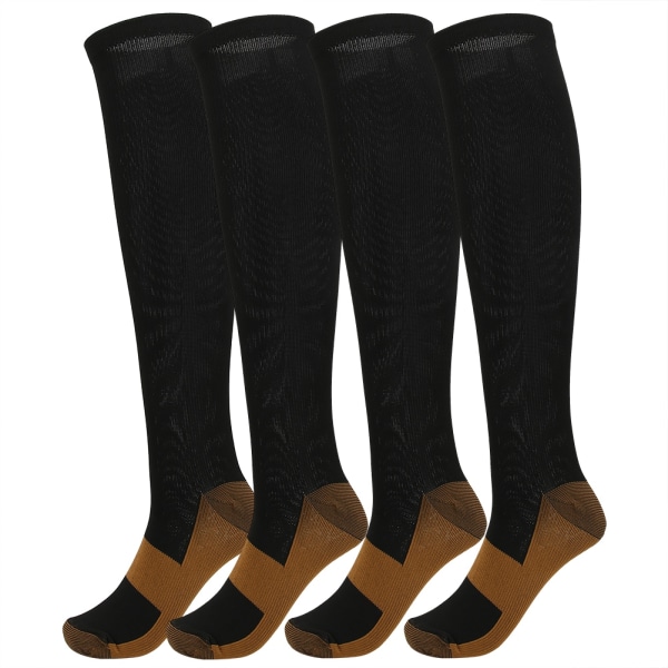 2 par sportskompresjonsstrømper ankelbeskyttelse kobberfiber leggtynner (kobberfiber knehøye strømper svart l XL)