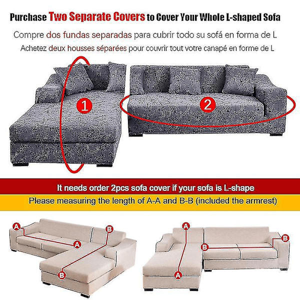 Geometrisk Elastisk Soffaöverdrag för L-formad Chaise-soffa - Stil 13