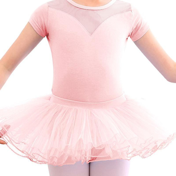 Balett träningsklänning set för flickor - Kortärmad dansklänning & kjol 150CM rosa