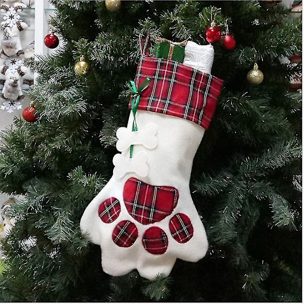 2 stycken Julstrumpor för husdjur 45 x 20 cm Julstrumpor med hundtassar Julstrumpor för husdjur Gåvor Kompatibla med barn - Röd / Blå