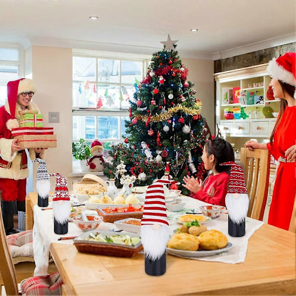 Gnome Vinflaskskydd, 4-pack Handgjorda Tomte Svenska Tomte Vinflasktoppar Dekorativa Jultomte Skandinaviska Plysch Juldekorationer