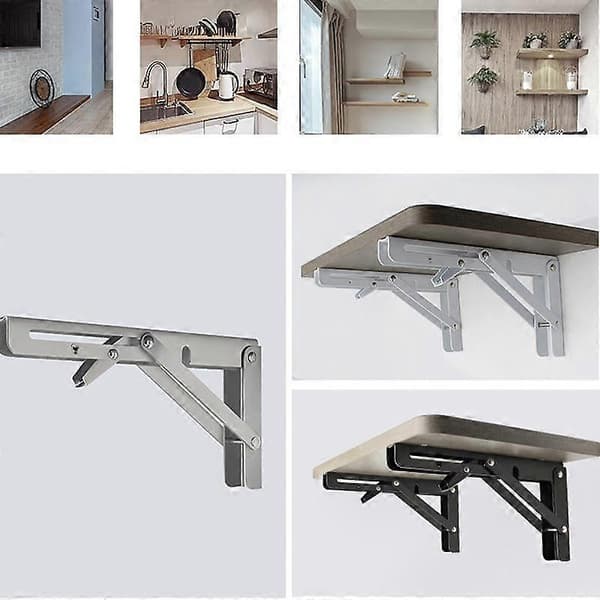 6-24 tommer 2 stk Sammenleggbare Hyllekonsoller Kraftig Rustfritt Stål Sammenleggbar Hyllekonsoll for Bord Arbeidsbenk Plassbesparende DIY-konsoll hvit white 6 Inch