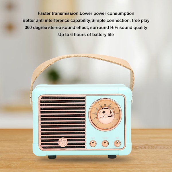 Retro Bluetooth -kaiutin HiFi Stereo Nopea lähetys Vähäinen power Kannettava Vintage Kaiutin kotiin Outdoor Blue Blue