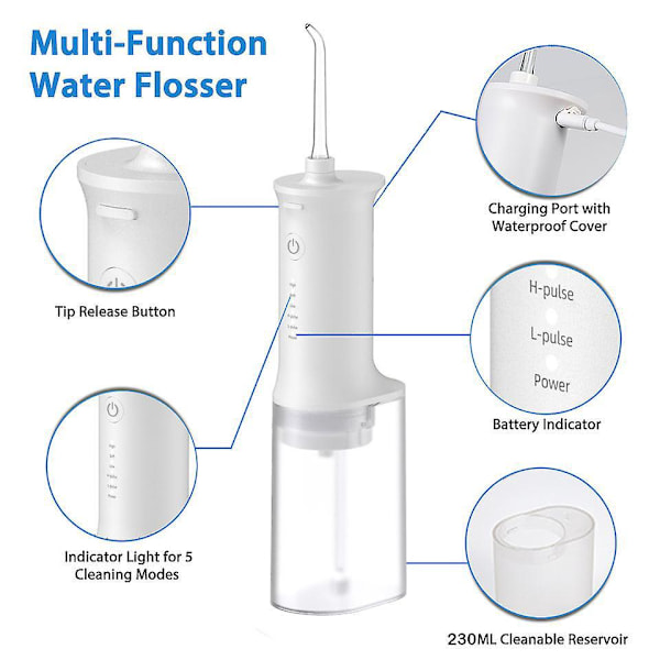 Kätevä Matkakäyttöön Sopiva Kollapsoittava Vesihammaslanka, USB-Latautuva Suuhuuhtelija (Valkoinen)