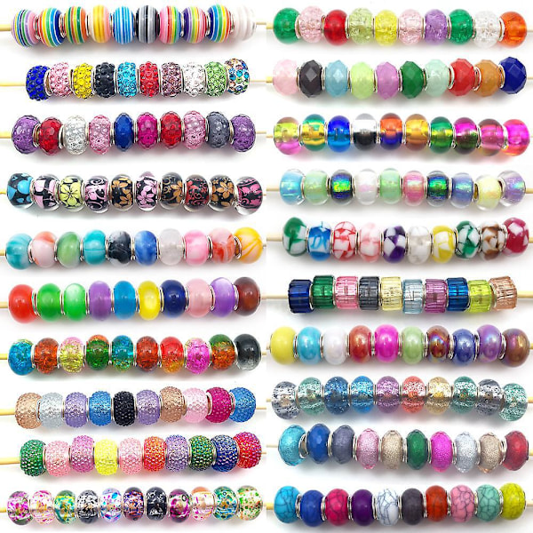 Europæiske Store Hulperler til DIY Charms Armbånd Smykkefremstilling (Regnbue, 200 stk)