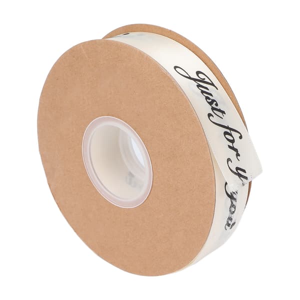 2,5 cm satengbåndrull 45yd \"Just for You\" polyester for DIY bryllupsdekorasjon bursdagskakepakking Beige
