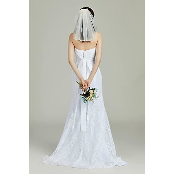 Kort rhinestone og perle tyll brudeslør for bryllup