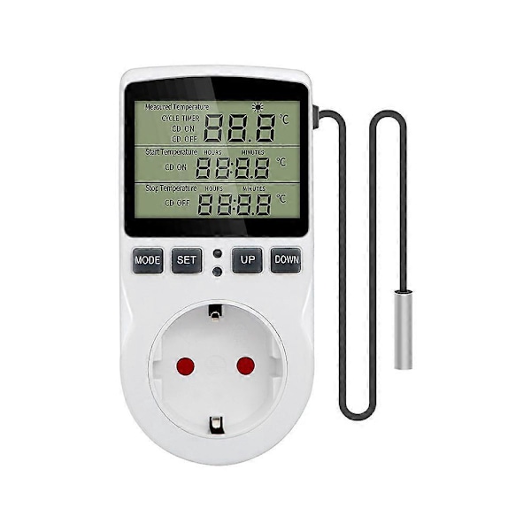 Uttags Termostat Digital Temperaturkontroller Värme Kylning med Sond, LCD Uttags Temperaturkontroller Timer för Akvarium Inkubator Växthus