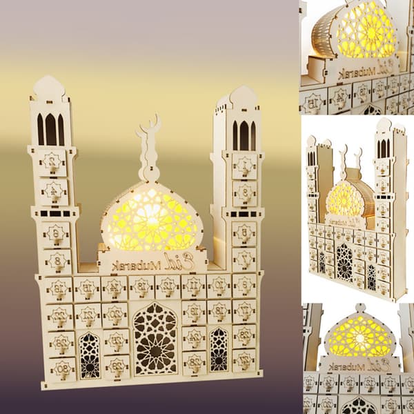 Ramadan Adventskalender Treornament Eid Mubarak Nedtelling Kalender Dekorasjon med LED-lys