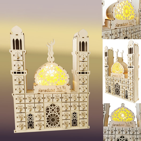 Ramadan adventskalender trepynt Eid Mubarak Nedtellingskalenderdekorasjon med LED-lys