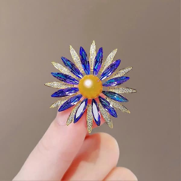 Solsikkeformet legeringsbroche Farverig personlig kravebroche Valentinsdagsgave Blue Double Layer