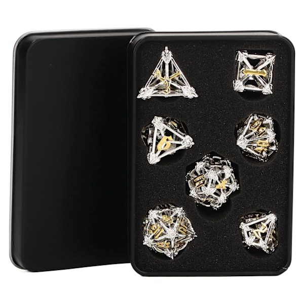 7 stk. Metal terning sæt hult polyhedral terning robust multifunktionel til brætspil rollespil hvid guld