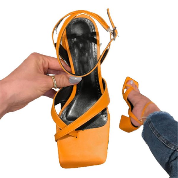 Firkantede Peep Toe Vintage Høj Hæl Sandaler
