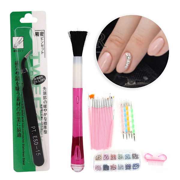 Negleprikpen Rhinestones Dekoration Neglekunst Pensel Tin Foliepapir Manicure Værktøjssæt