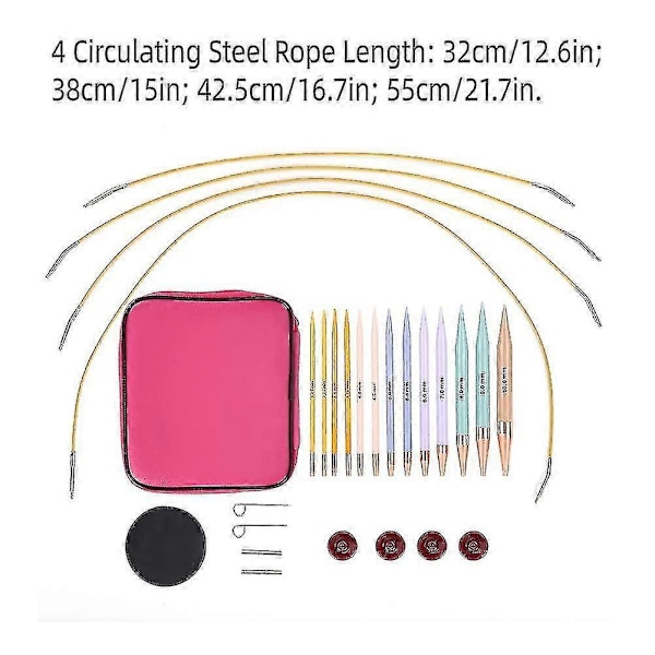 13 Par Utbytbara Stickor Set, Rundstickor med 2,75mm-10mm