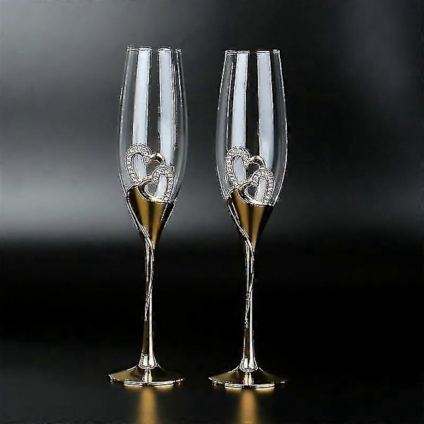 Bröllop Kristall Champagneglas Guld Metallställ Flöjter Vinglas Bägare 2st/set