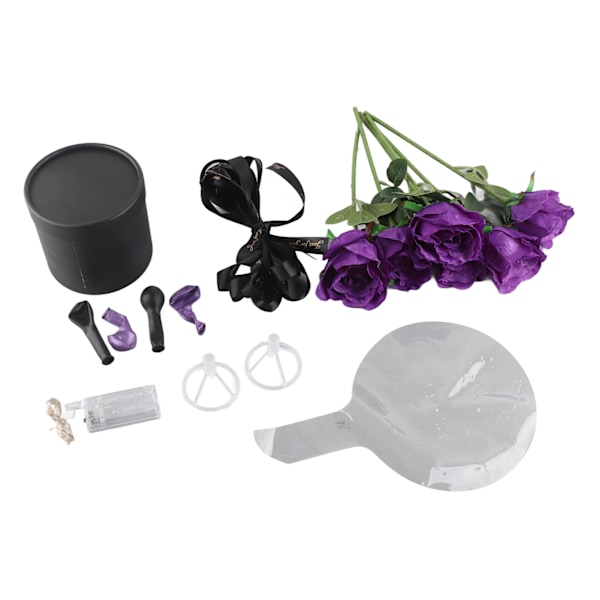 Bukett med rosor, blomsterkram, hink, DIY-bekännelseballonger, rosbukettset