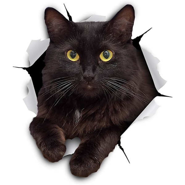 Svart katt väggdekaler - 2-pack - 3D kattklistermärken för sovrum, kylskåp, toalett, bil