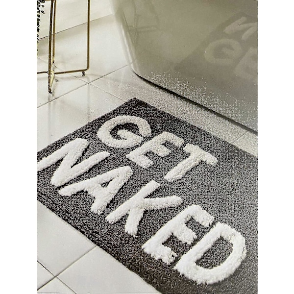 Get Naked Svart & Vit Badrumsmatta Vattenabsorberande Badrumsmatta med Pop Up Get Naked Bokstäver Supermjuk & Halkfri (svart)