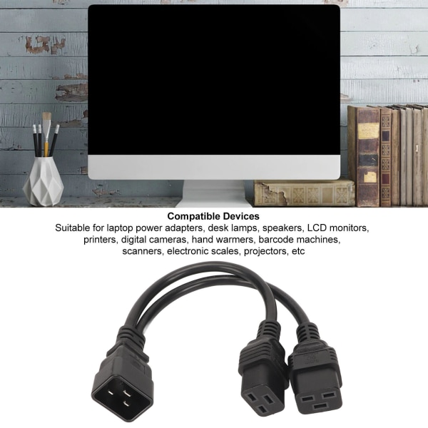 Dobbel IEC320 C19 til C20 ledning Hunn til Hann Universal Y splitter strømkabel for skrivebordslampe LCD-skjerm 12,6 tommer