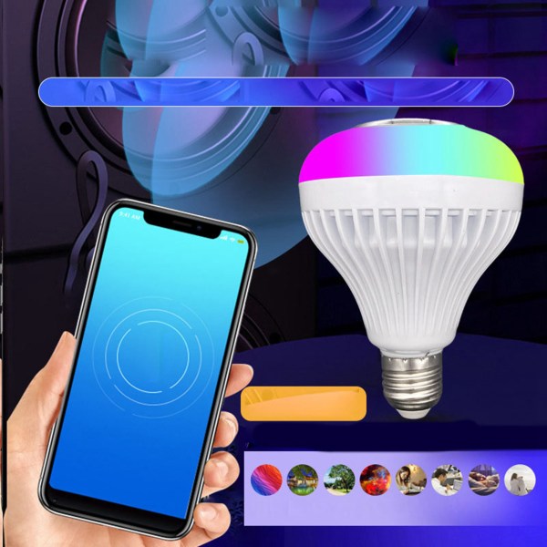 Bluetooth-musiklampa i plast, RGB, flerfärgad, justerbar, trådlös smartljuslampa för barer, restauranger, 12 W