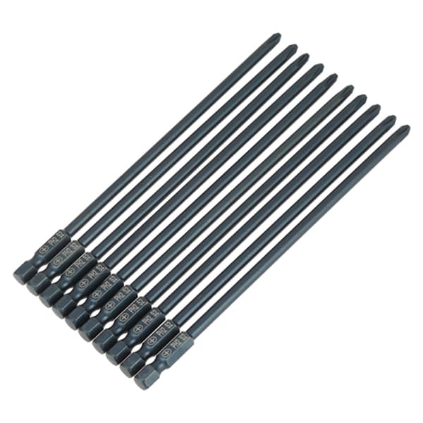 10 stk S2 Stål Krysshode PH2 Skrutrekkerbits Sett 1/4 tomme Sekskant Skaft 150mm Verktøy