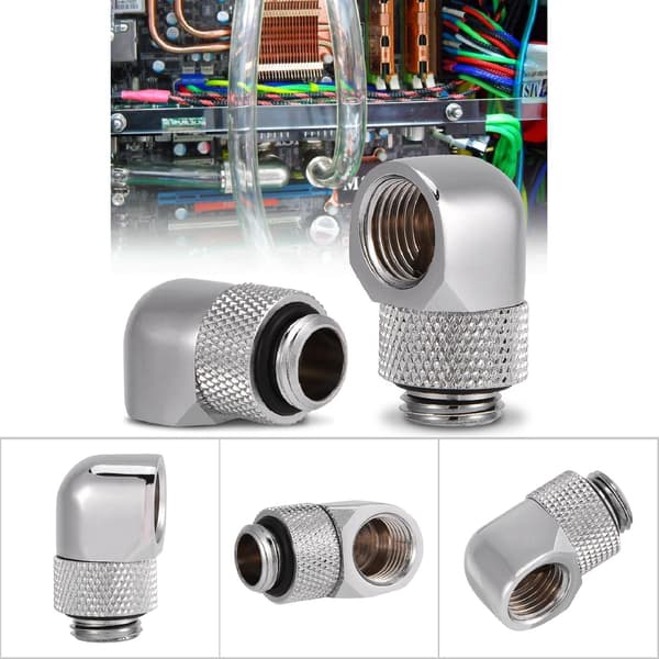 90 Grader PC Vandkøling To-berørings Fitting G1/4 Gevind Albue Barb Connector til Rør Sølv